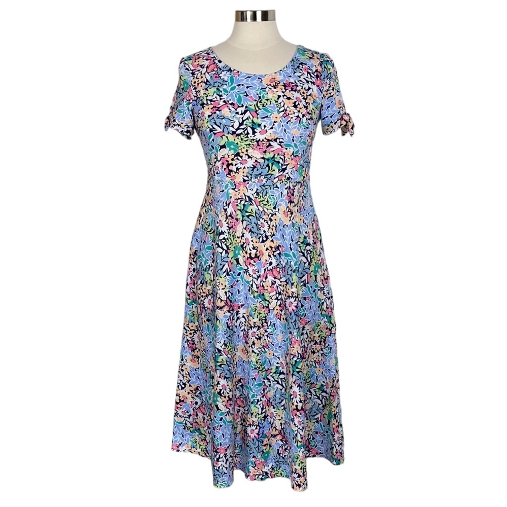 Pastel Floral Knit Stretch Midi Dress